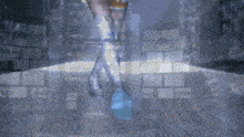 a woman 's legs are visible in a blurry video