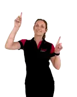 a woman wearing a black shirt that says ' sydney ' on the front