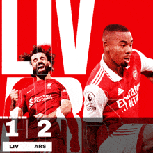 two soccer players on a red background with the word liv in white