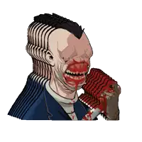 a cartoon of a man with a bloody mouth holding a knife