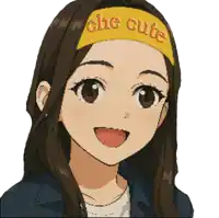 a girl wearing a headband that says che cute on it