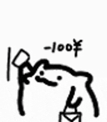a black and white drawing of a person holding a bag and a flag .