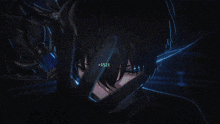 a close up of a person 's face with a blue light coming out of it