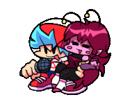 a cartoon of a boy and a girl with a microphone