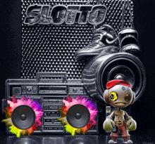 a cartoon character is standing in front of a boombox with the word lotto written on it