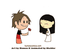 a cartoon of a woman holding a flower and a surprise yaoi