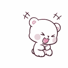 a cartoon illustration of a teddy bear laying down with its mouth open and laughing .