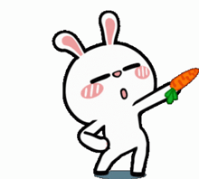 a cartoon rabbit is holding a carrot with a green stem