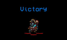 a screenshot of among us that says victory and a continue button