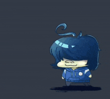 a cartoon character with blue hair is being struck by a lightning bolt