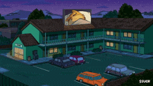 a cartoon of a cat looking out of a window with a sign that says $ sugr on the bottom