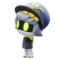 a cartoon character wearing a hat with a skull and crossbones on it