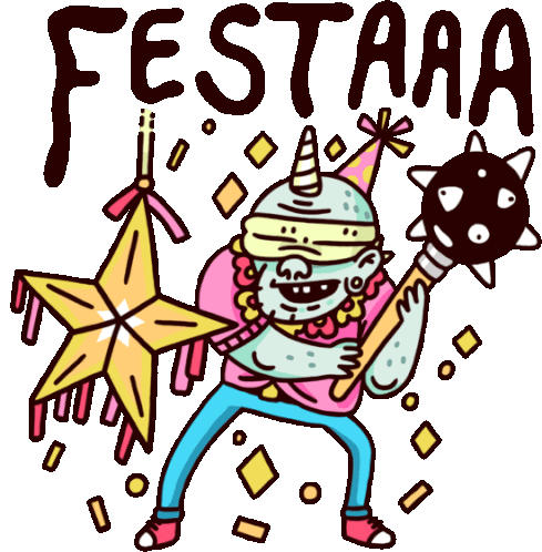 Ogre Hitting A Piñata Says Party In Portuguese Sticker - Grownup Ogre Festa Pinata Stickers