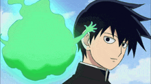 a cartoon character has a green ghost coming out of his head