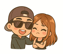 a cartoon of a man and a woman with sunglasses on