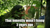 a picture of a person in the woods with the words that honestly wasn 't funny 2 years ago