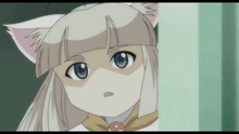 a cartoon character with white hair and blue eyes is looking at the camera