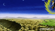 a cartoon character is flying through the air in a desert .