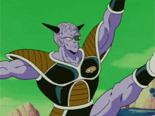 a purple cartoon character with horns on his head is standing with his arms outstretched