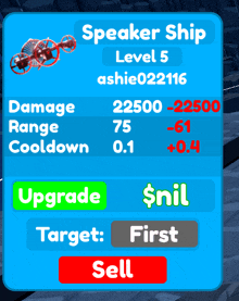 a blue screen shows a speaker ship level 5