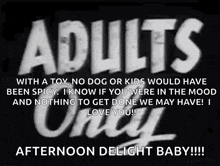 a black and white poster that says adults only afternoon delight baby