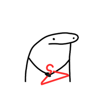 a drawing of a stick figure holding a red hanger with the letter c on it