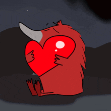 a cartoon of a monster holding a red heart with the number 3 on it