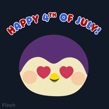 a happy 4th of july poster with a bird with heart eyes