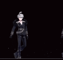 a video game character is dancing in a black suit