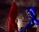 a red cartoon character is holding a lantern