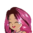 a pixel art illustration of a girl with pink hair .
