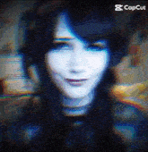 a blurry picture of a woman 's face with the caption capcut at the bottom