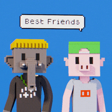 a pixel art of a man and a pig with a speech bubble that says " best friends "
