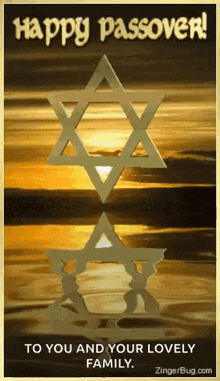 a happy passover card with a star of david on a sunset background