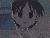 a close up of a cartoon character with a lightning bolt coming from his mouth .