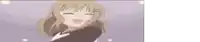 a close up of a blonde anime girl yawning with her eyes closed .