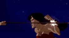 wonder woman is holding a man 's hand in a cartoon scene .