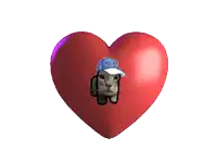 a red heart with a cat wearing a baseball cap on it