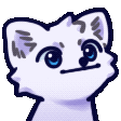 a pixel art drawing of a white cat with blue eyes making a face .