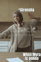 a woman wearing headphones is standing in front of a laptop and says " gireesha "