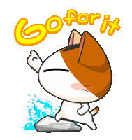 a cartoon cat is standing on a rock with the words go for it below it