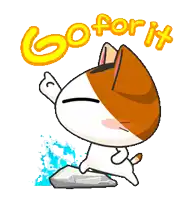 a cartoon cat is standing on a rock with the words go for it below it