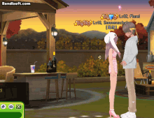 a man and a woman standing next to each other in a video game with bandisoft.com in the upper right corner