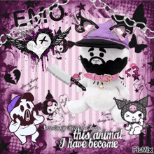 a picture of a stuffed animal with a knife and the words emo behind it