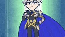 a cartoon of a knight with a blue cape on