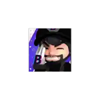 a man with a beard wearing a black hat and a white glove with the letter b on it