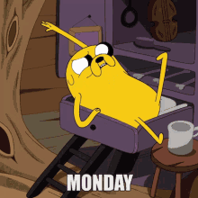 a cartoon of a dog sitting on a ladder with the word monday below him