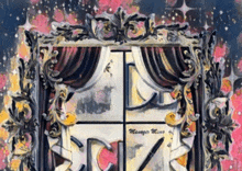 a painting of a window with a curtain and the word manager on it