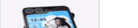 a cell phone with a picture of a woman on the screen and the time 12:45
