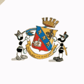 a cartoon drawing of a coat of arms with the words vita ed alle armi